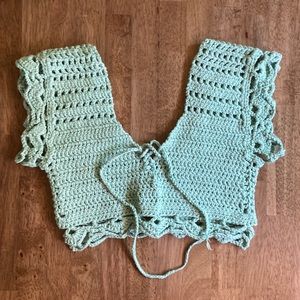 handmade crochet mermaid top, teal/blue-green